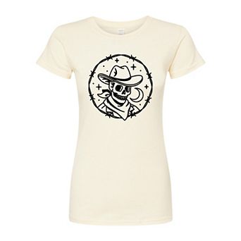 Juniors' Skeleton Cowboy Fitted Graphic Tee