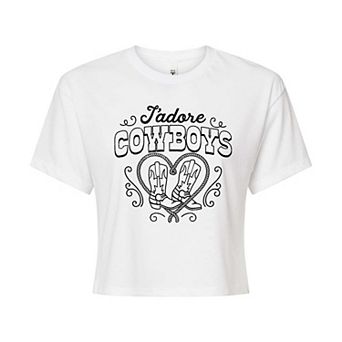 Juniors' J'adore Cowboys Cropped Tee