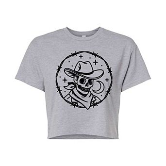 Juniors' Skeleton Cowboy Cropped Tee