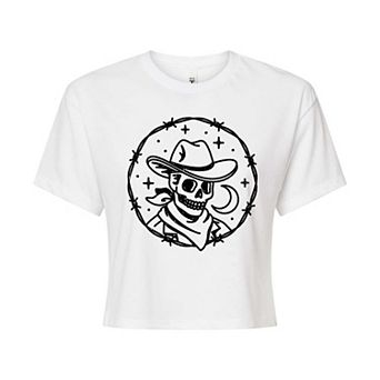 Juniors' Skeleton Cowboy Cropped Tee