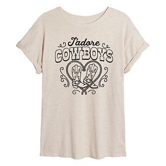 Juniors' Jadore Cowboys Oversized Graphic Tee