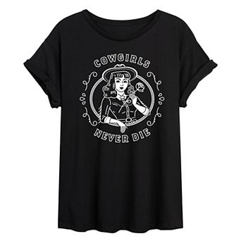 Juniors' Cowgirls Never Die Oversized Tee