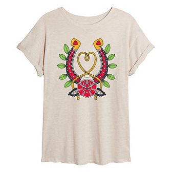 Juniors' Goth Western Horseshoe Oversized Tee