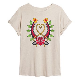 Juniors' Goth Western Horseshoe Oversized Tee