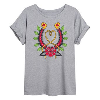 Juniors' Goth Western Horseshoe Oversized Tee
