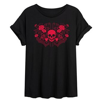 Juniors' Goth Western Pattern Oversized Tee