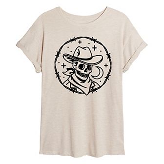 Juniors' Skeleton Cowboy Oversized Graphic Tee