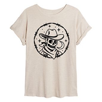 Juniors' Skeleton Cowboy Oversized Tee