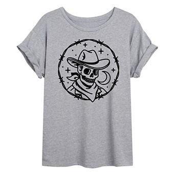 Juniors' Skeleton Cowboy Oversized Tee