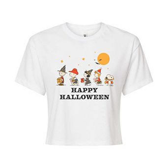 Juniors' Peanuts Halloween Group Cropped Tee