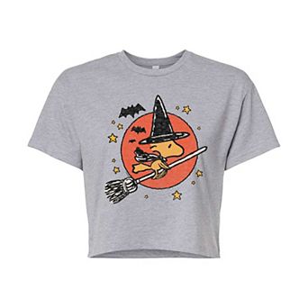 Juniors' Peanuts Woodstock Witch Halloween Cropped Tee
