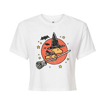 Juniors' Peanuts Woodstock Witch Halloween Cropped Tee