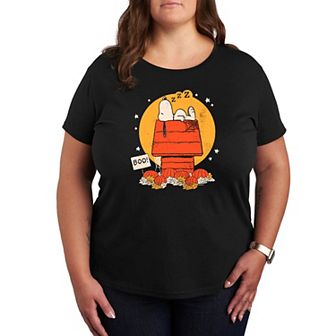 Plus Size Peanuts Snoopy Halloween Dog House Graphic Tee