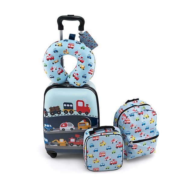 5 Piece Kids Luggage Set With Backpack Neck Pillow Name Tag Lunch Bag