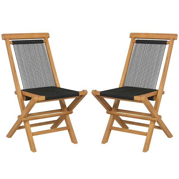 2 Piece Teak Wood Patio Folding Chairs With Woven Rope Seat And Back