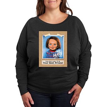Plus Size Chucky Free Hugs French Terry Long Sleeve Tee