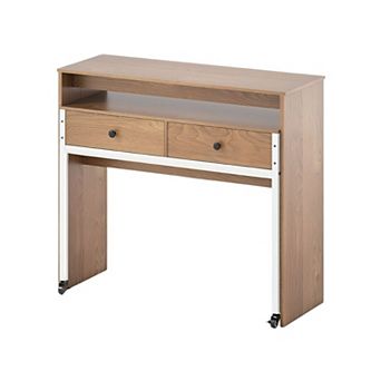 Extendable Writing Desk with 2 Drawers Space Saving Computer Desk Home Office Study Table