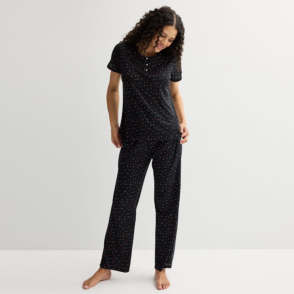 Print Short Sleeve Henley Pajama Set | Latte Golf main image 0
