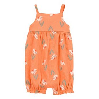 Baby Girl Carter's Orange Floral Tank Romper