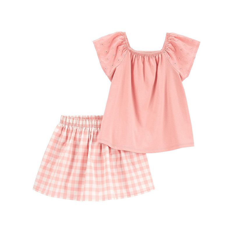 Toddler Girls Carter's 2-Piece Gingham Skort and Flutter Sleeve Tee Outfit Set, Toddler Girl's, Size: 2T, Pink