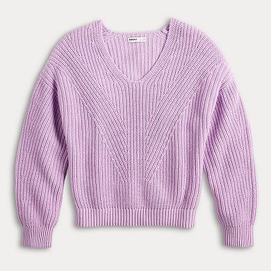 Women's Sonoma Goods For Life® Mixed Stitch V-Neck Sweater