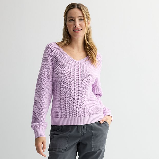lobject Picasso V neck knit (PURPLE） Women's Sonoma Goods For Life® Mixed Stitch V-Neck Sweater