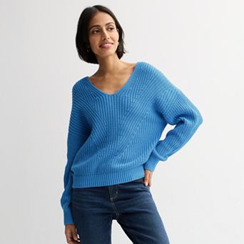 Women's Sonoma Goods For Life® Mixed Stitch V-Neck Sweater