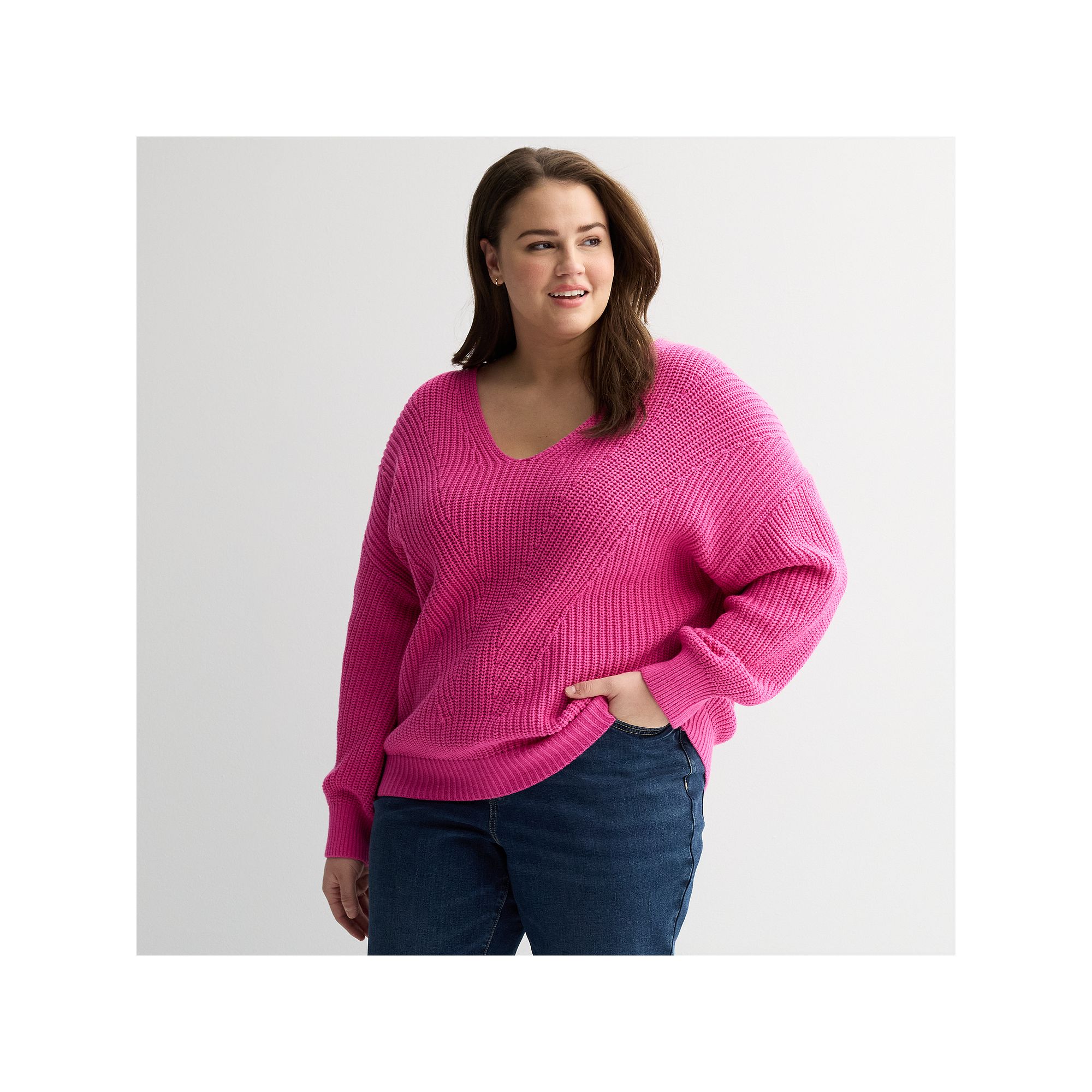 Plus Size Sonoma Goods For Life Mixed Stitch V-Neck Sweater, Womens, Size: