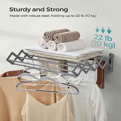 Wall-mounted Clothes Drying Rack With 9 Staggered Hanging Rods, Expandable And Retractable