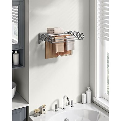 Wall-mounted Clothes Drying Rack With 9 Staggered Hanging Rods, Expandable And Retractable