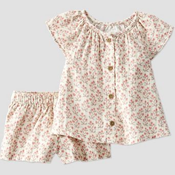 Baby Girl Little Planet by Carter's 2 pc Organic Cotton Gauze Floral Top & Shorts Set