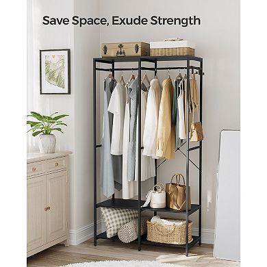 Heavy Duty Garment Rack Closet Organizer, With Hanging Rods, Storage Shelves, Removable Hooks