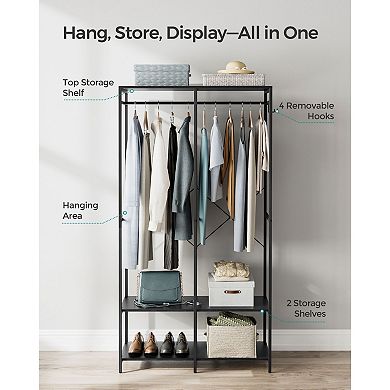 Heavy Duty Garment Rack Closet Organizer, With Hanging Rods, Storage Shelves, Removable Hooks