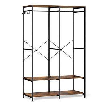 Heavy Duty Garment Rack Closet Organizer, With Hanging Rods, Storage Shelves, Removable Hooks