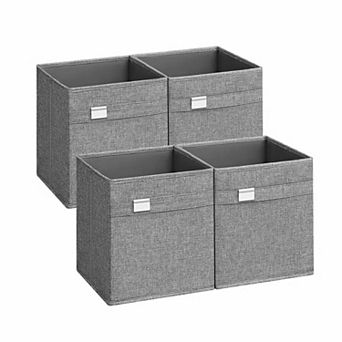 Set Of 4 Cube Storage Cube Bins, 2 Handles, Oxford Fabric And Linen-look Fabric, Washable, Foldable
