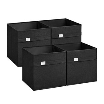 Set Of 4 Cube Storage Cube Bins, 2 Handles, Oxford Fabric And Linen-look Fabric, Washable, Foldable