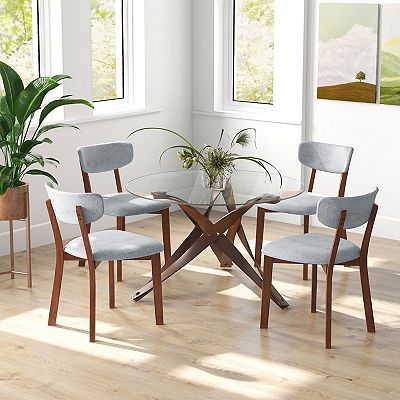 Dining Chairs Set Of 2 Upholstered Mid back Chairs With Solid Rubber Wood Frame