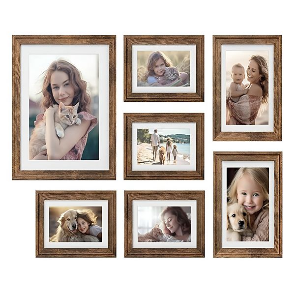 Set Of 7 Collage Picture Frames With 16 Mats, Hanging Or Tabletop
