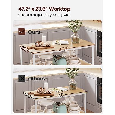 Versatile Kitchen Island With 3 Shelves, Adjustable Feet