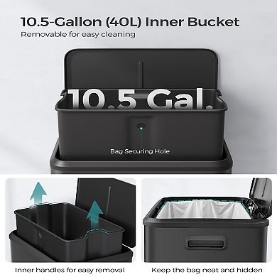 Kitchen Trash Can, Garbage Can With Lid And Wide Foot Pedal, Soft Close, Stays Open