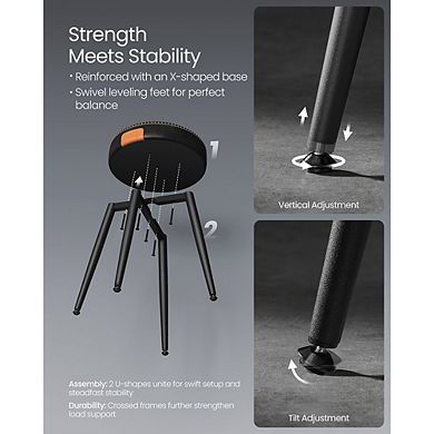 Mid-century Modern Dining Stools, Synthetic Leather With Stitching