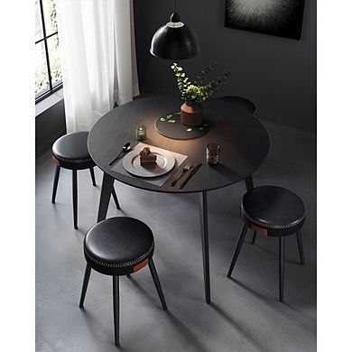 Mid-century Modern Dining Stools, Synthetic Leather With Stitching