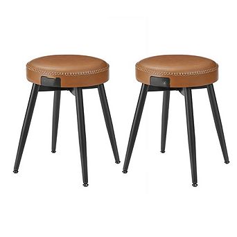 Mid-century Modern Dining Stools, Synthetic Leather With Stitching