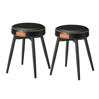 Mid-century Modern Dining Stools, Synthetic Leather With Stitching