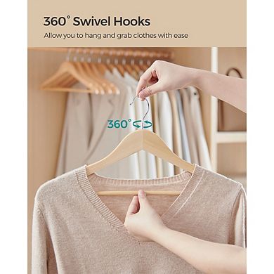 Wooden Hangers, Coat Hangers, Non-slip, Pants Bar, 360° Swivel Hooks