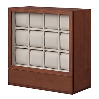 12-slot Wooden Watch Box, Solid Wood Veneer, Velvet Lining, Vertical Storage, Space Saving