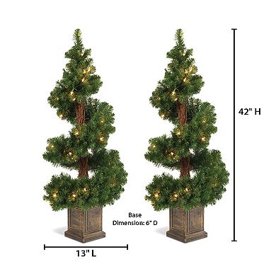 Gerson 2-Pack 3.5-ft. Pre-Lit Warm White LED Potted Spiral Tree Set