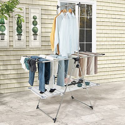 Large Foldable Clothes Drying Rack With Tall Hanging Bar