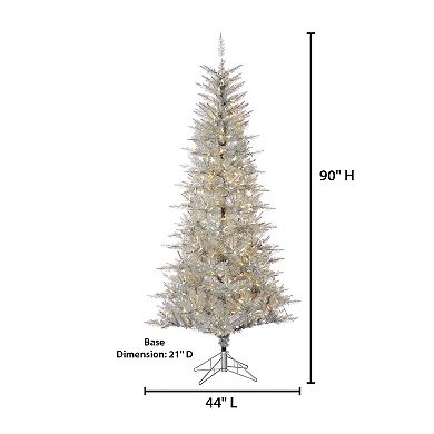 Gerson Elegant 7.5-ft. Silver Tuscany Tinsel Tree with Warm White LED Lights