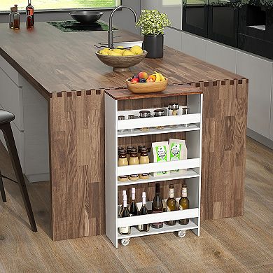 4-Tier Rolling Storage Cart Slim Kitchen Cart on Wheels with Open Shelves and Handle